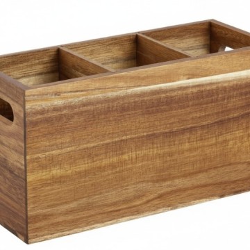 Acacia Wood Multi-Compartment Organizer with Handles - Versatile Storage Solution